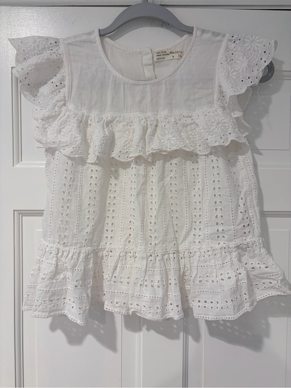 Zara Girls White Eyelet Ruffle Top